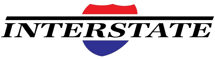 A red, white and blue logo for the first street.